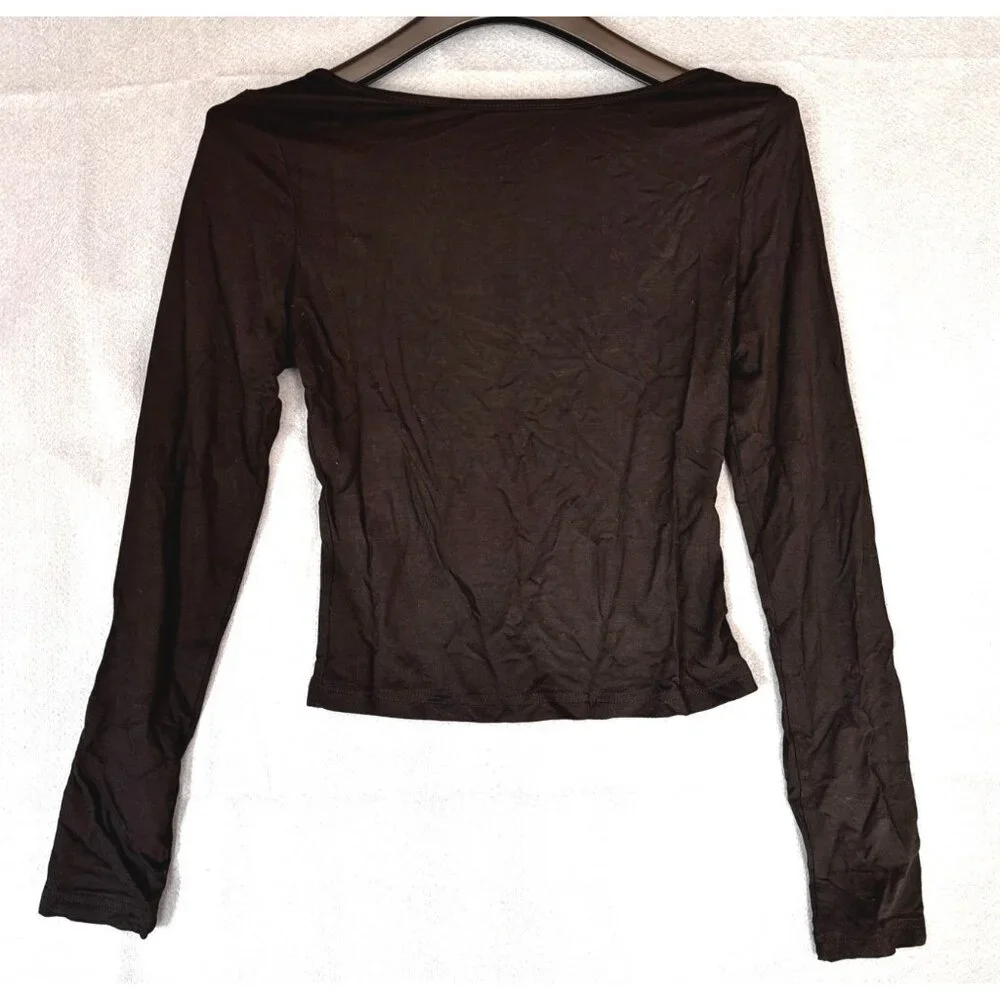 Women's Sexy Long Sleeve Going Out Tops Pleated Bustier Shirt Cute Sweetheart -M - Picture 3 of 5